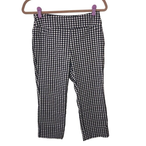Pants Petite Size 4P Charter Club Cropped Stretch Checkered Gingham Navy Stretch - Picture 1 of 7